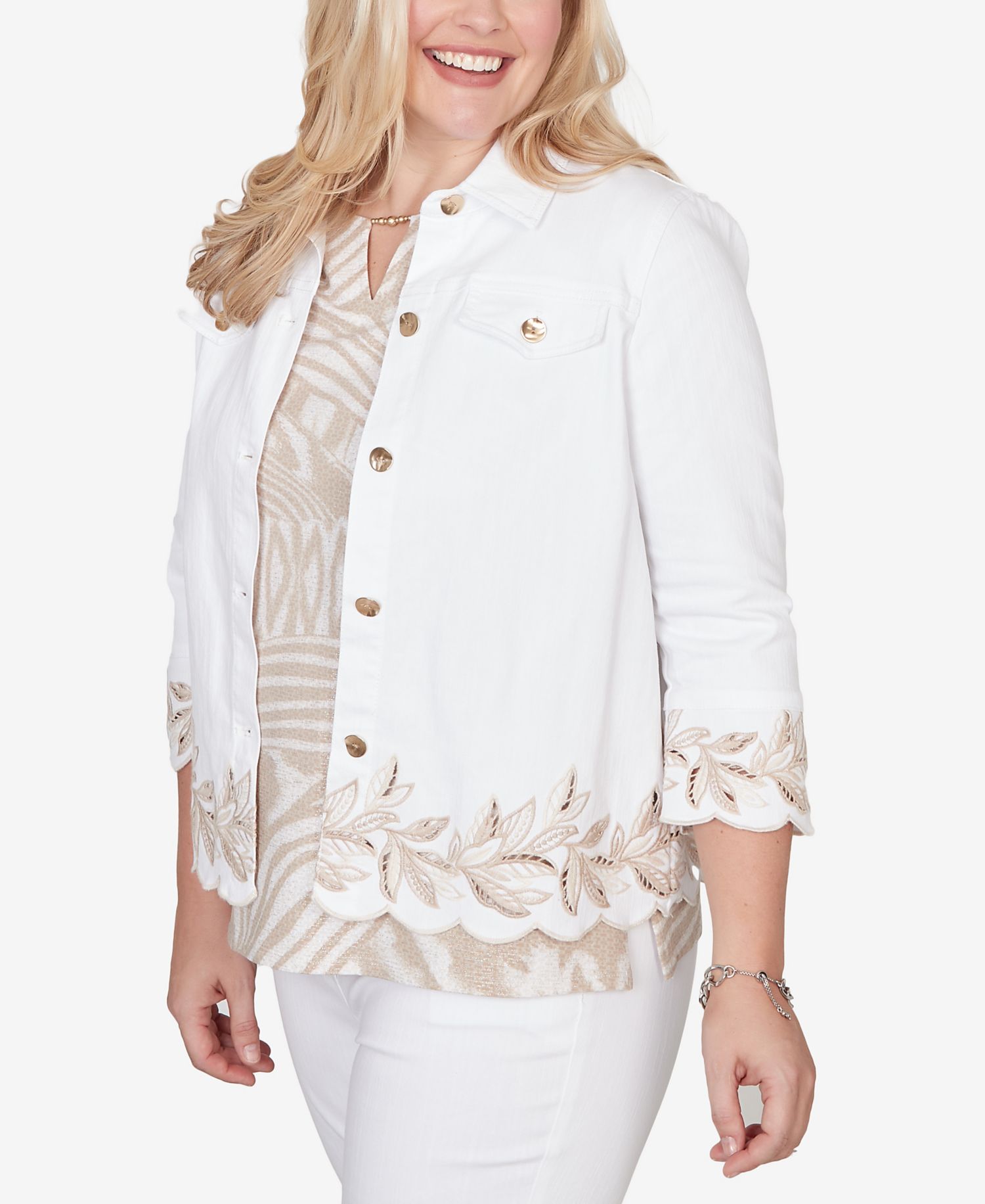 Women's Natural Wonder Leaf Cutout Embroidered Shirt Jacket