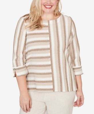 Women's  Natural Wonder Spliced Stripe Three Quarter Sleeve Top