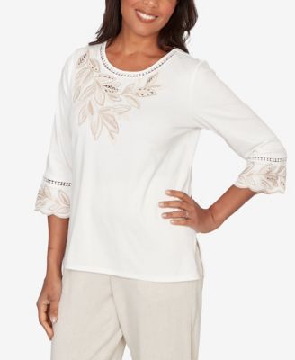 Women's  Natural Wonder Embellished Leaf Ruffle Sleeve Top