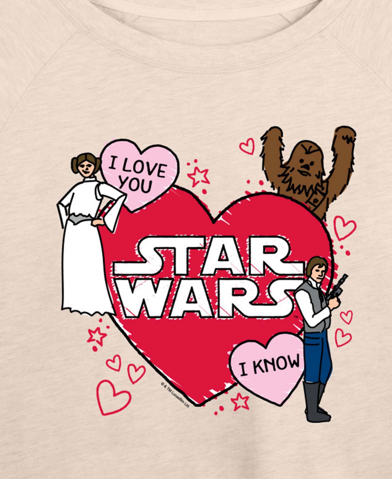 Women's Star Wars Valentines Scribble Leia And Han Solo French Terry Long-Sleeve T-Shirt