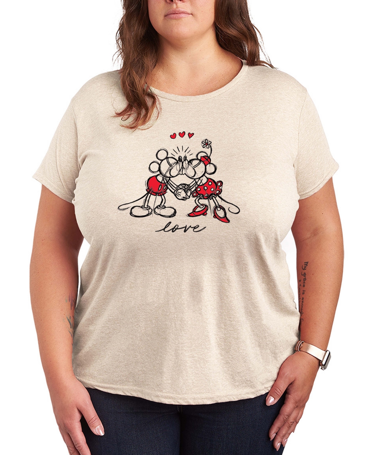 Hybrid Apparel Women's Mickey Minnie Love Sketch Short Sleeve Graphic T-Shirt