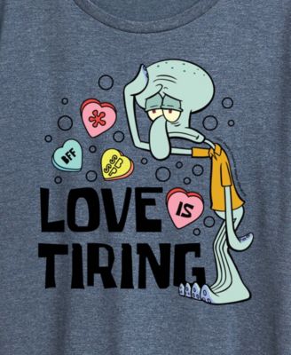 Women's Spongebob Squarepants Squidward Love Is Tiring Valentine Short Sleeve Graphic T-Shirt