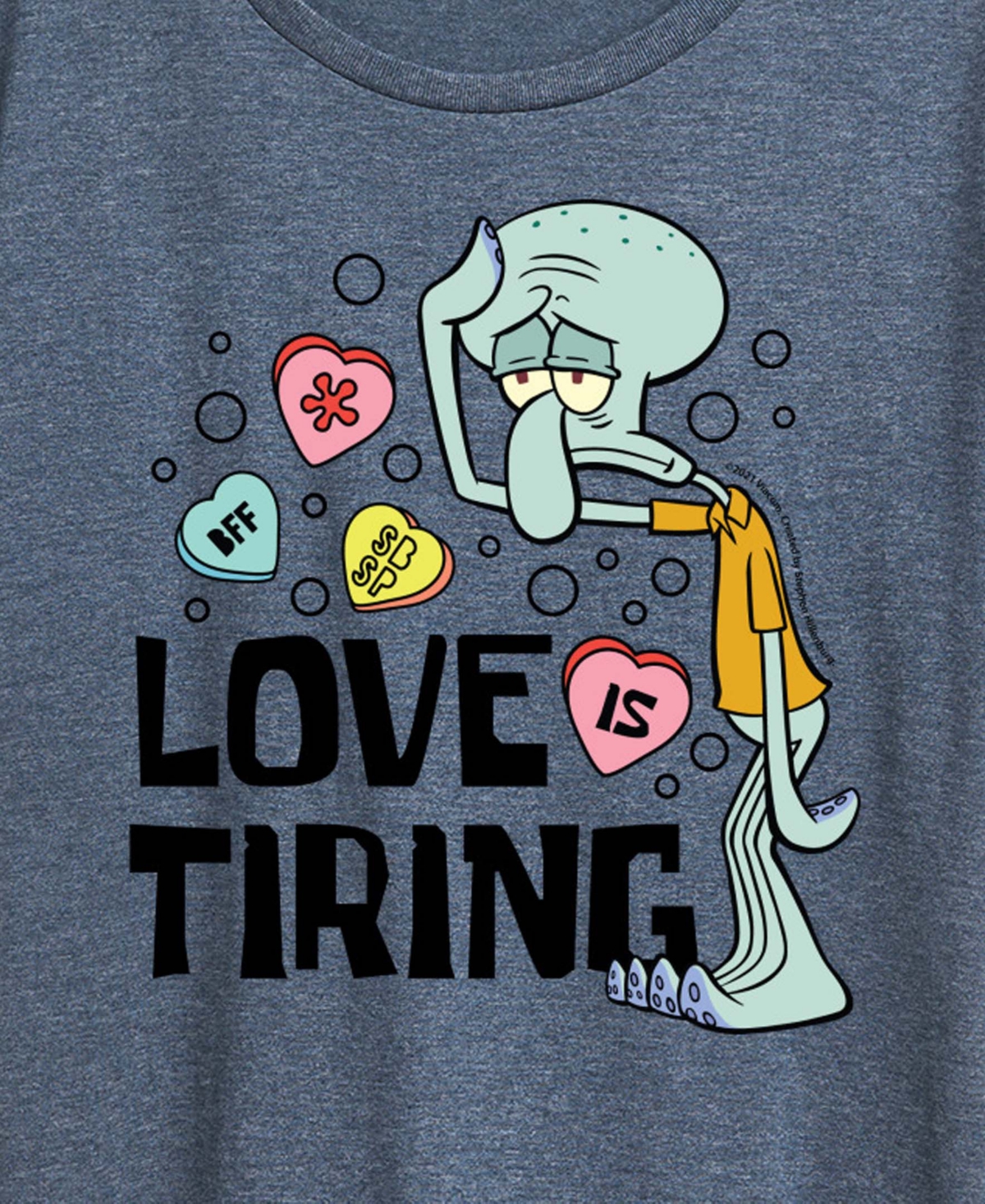 Hybrid Apparel Women's Spongebob Squarepants Squidward Love Is Tiring Valentine Short Sleeve Graphic T-Shirt