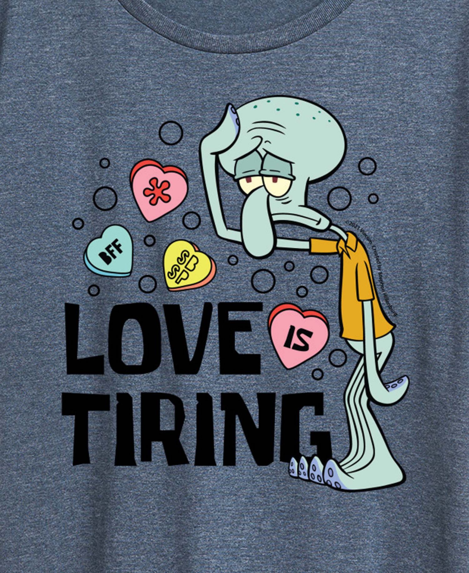 Women's Spongebob Squarepants Squidward Love Is Tiring Valentine Short-Sleeve Graphic T-Shirt