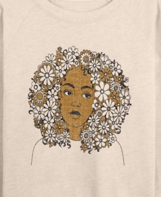 Women's Instant Message Flower Afro French Terry Long Sleeve T-shirt