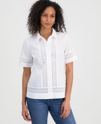 Women's Cotton Eyelet Short-Sleeve Shirt