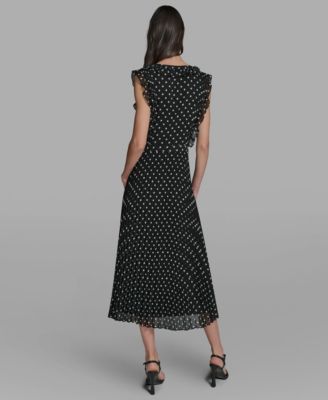 Women's V-Neck Crinkle Chiffon Midi Dress