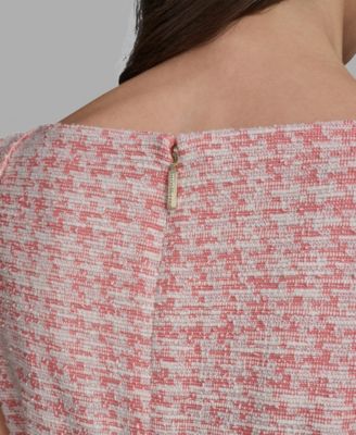 Women's Boat Neck Tweed Pocket Shift Dress