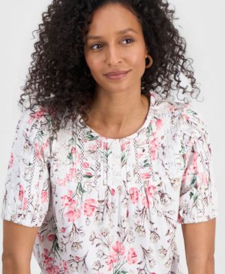 Women's Printed Lace-Trimmed Knit Top