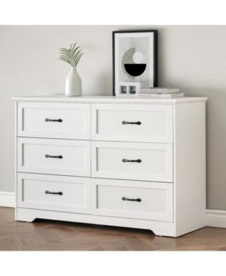 Takywep 6-Drawer Dresser for Bedroom - Farmhouse Modern Wooden Storage Chest with Metal Handles, Dresser Organizer for Bedroom, Living Room