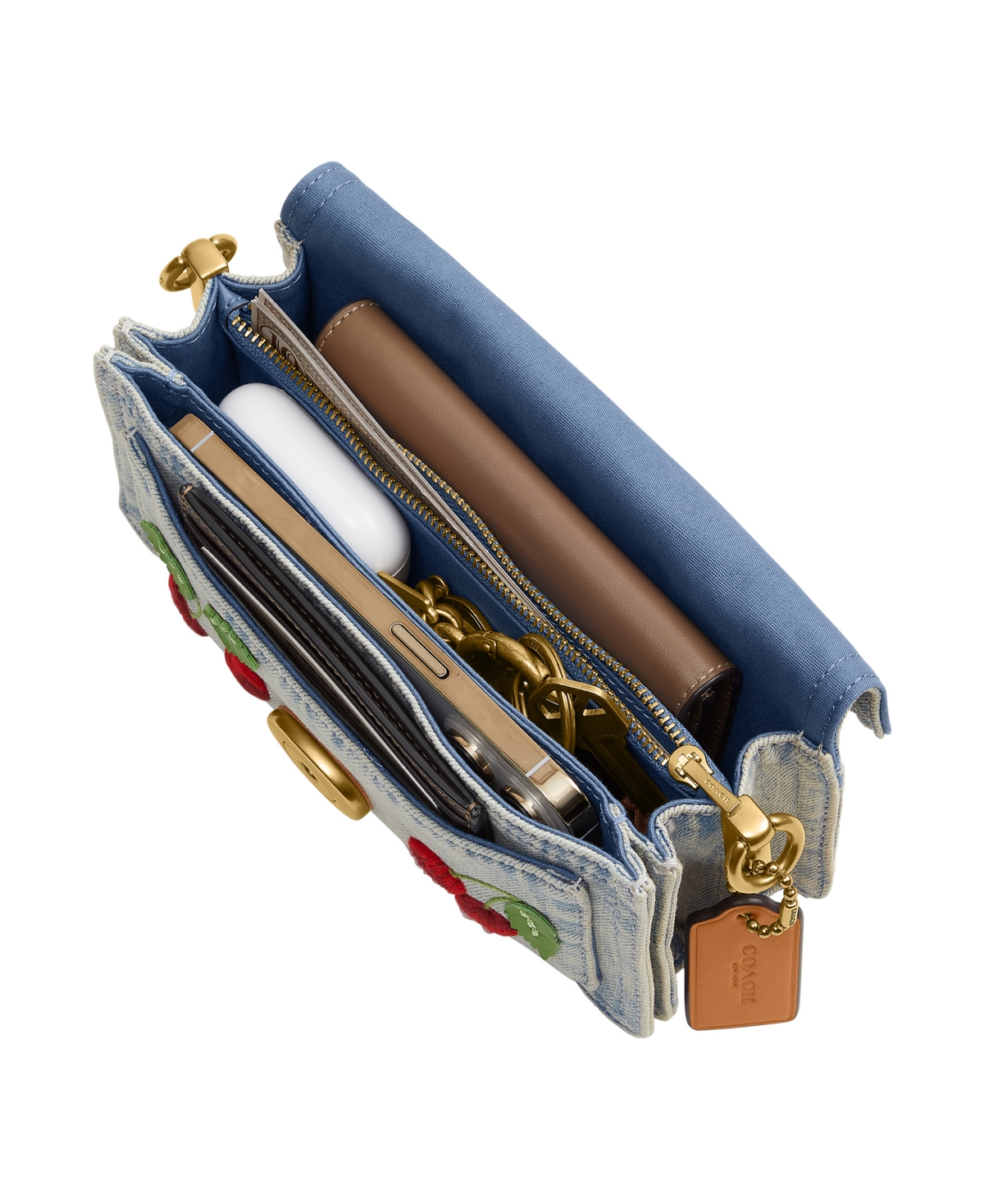 Coach Cherry Embroidered Denim Tabby Mini Shoulder Bag