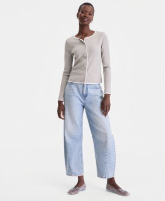 Women's Contrast-Trim Ribbed Cardigan Top