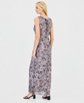 Women's Metallic Floral Twist-Front Column Dress