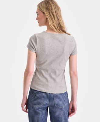 Women's Short Sleeve Pearl Trim Top