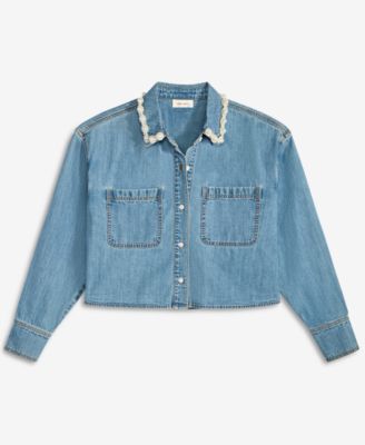 Women's Faux-Pearl-Trim Denim Shirt
