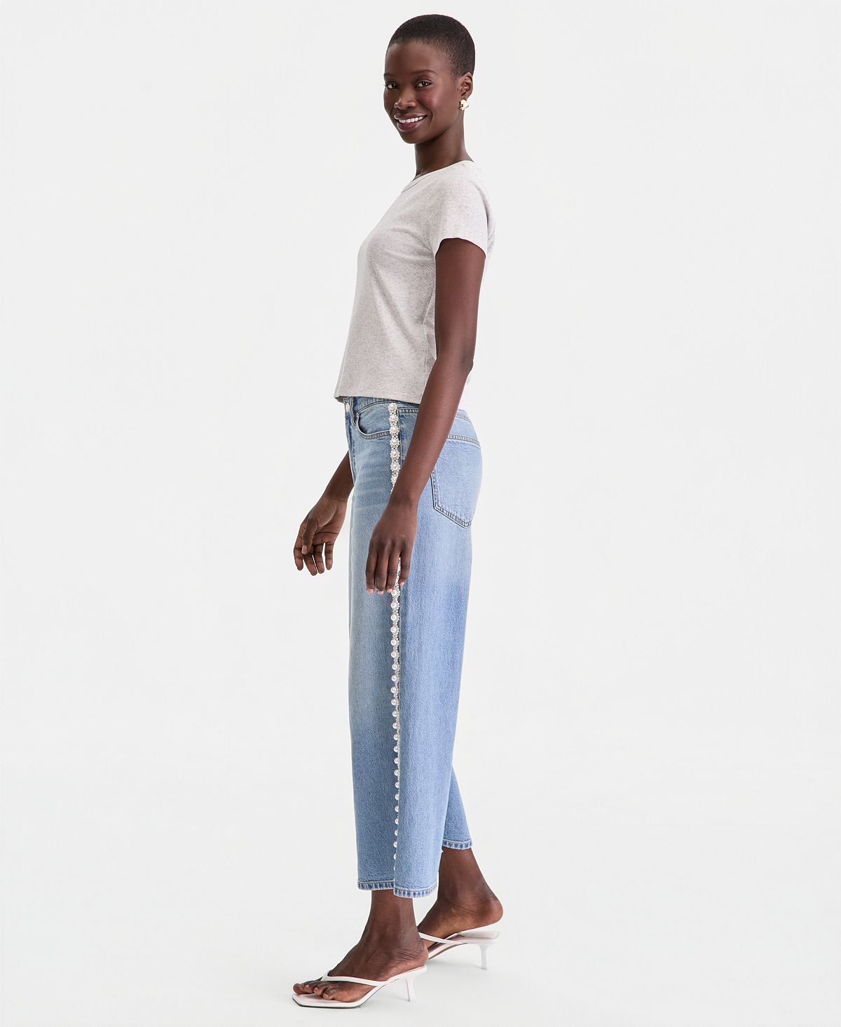 On 34th Women's High-Rise Cropped Faux-Pearl-Trim Jeans, Macy's Exclusive view 2 — MAYCSS fashion products