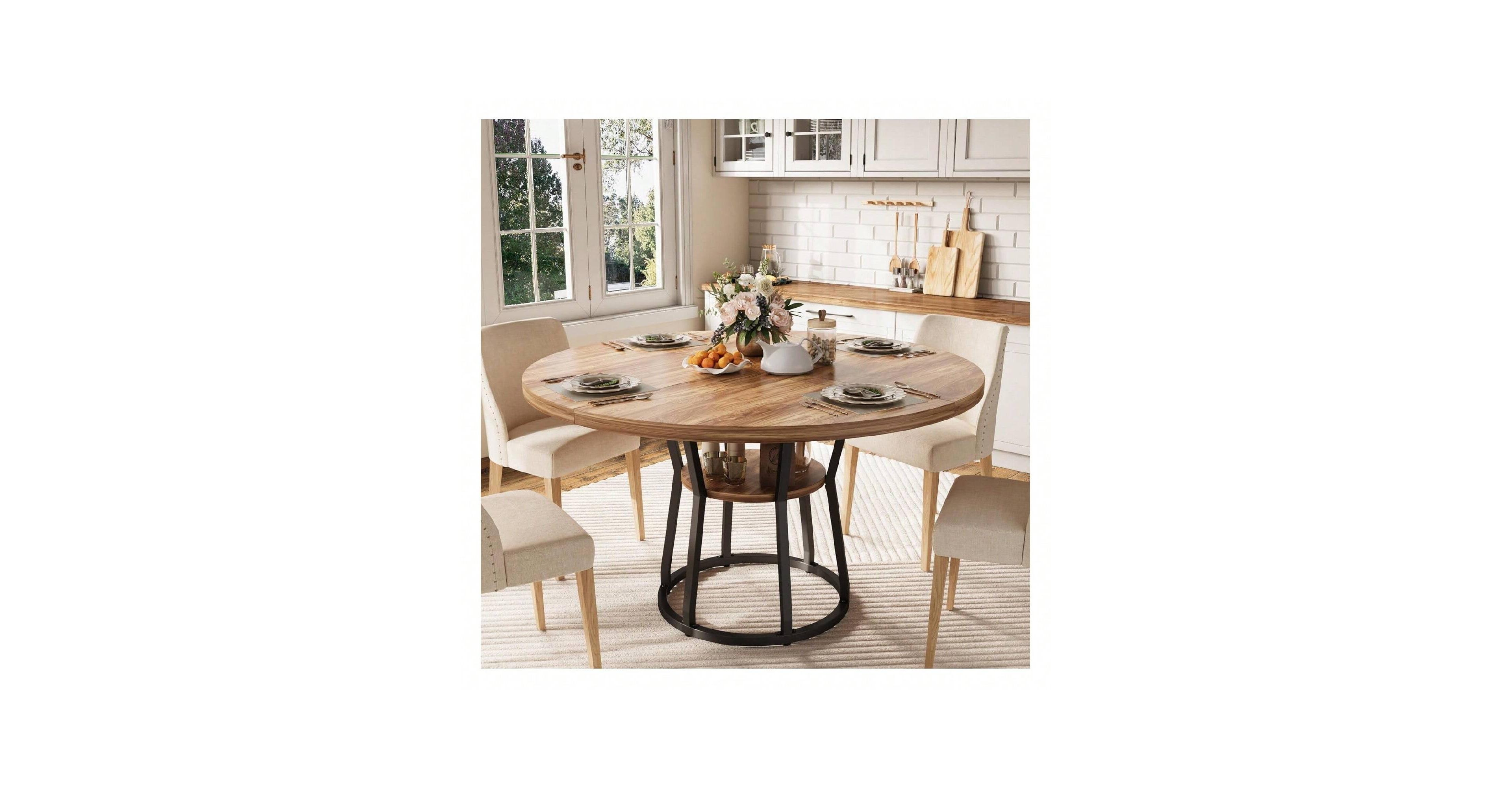 gaomon Kitchen Round Farmhouse Dining Table For 4 To 6 People Rustic Wood Kitchen Table for Dining Room