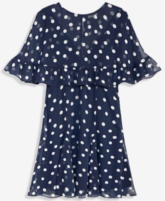 Women's Scattered Dot-Print Chiffon Ruffle Cape Mini Dress