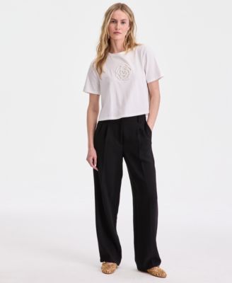 Women's Floral Beaded Relaxed Cotton T-Shirt