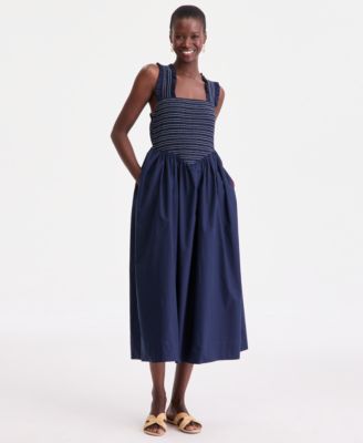 Women's Cotton Smocked Cross-Back Maxi Dress