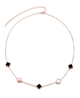 Rose Gold Mixed Black and White Clover Station Necklace