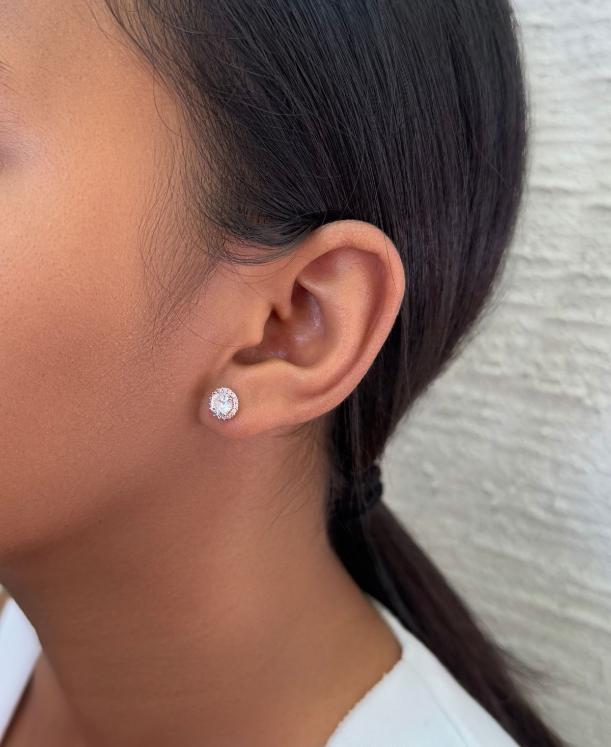 Adornia Rose Gold Cz Halo Stud Earrings