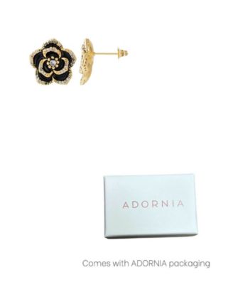 Gold Black CZ Carnelian Earrings