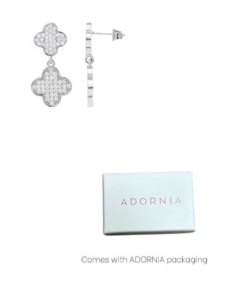 Silver CZ Clover Drop Earrings