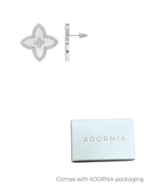 Silver CZ Mother of Pearl Statement Flower Stud Earrings