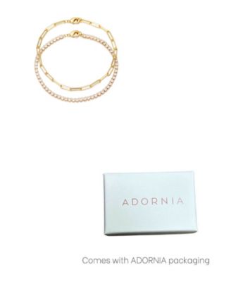 Gold Tennis and Paperclip Chain Bracelet Set