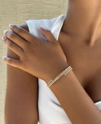 Gold Crystal Triple Coil Tennis Stretch Bracelet