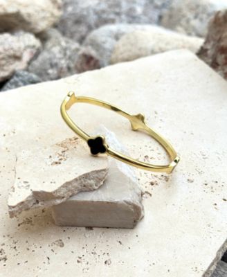 Gold Black Clover Bangle Bracelet