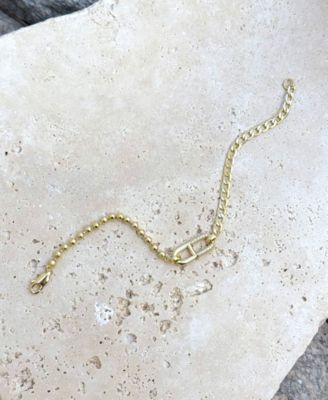 Gold CZ Mixed Chain Sideways Pendant Bracelet