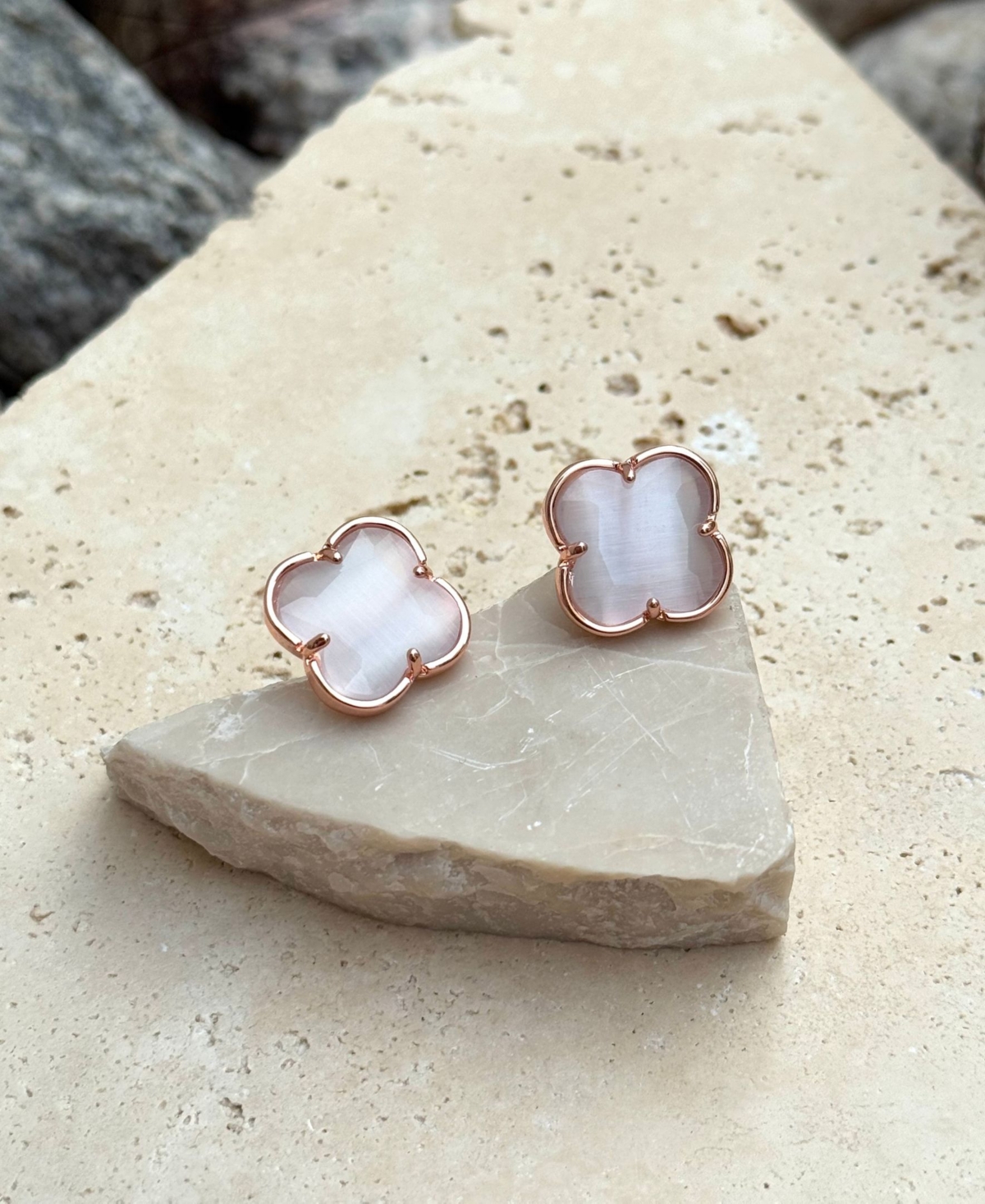 Adornia Rose Gold Clover Stone Stud Earrings