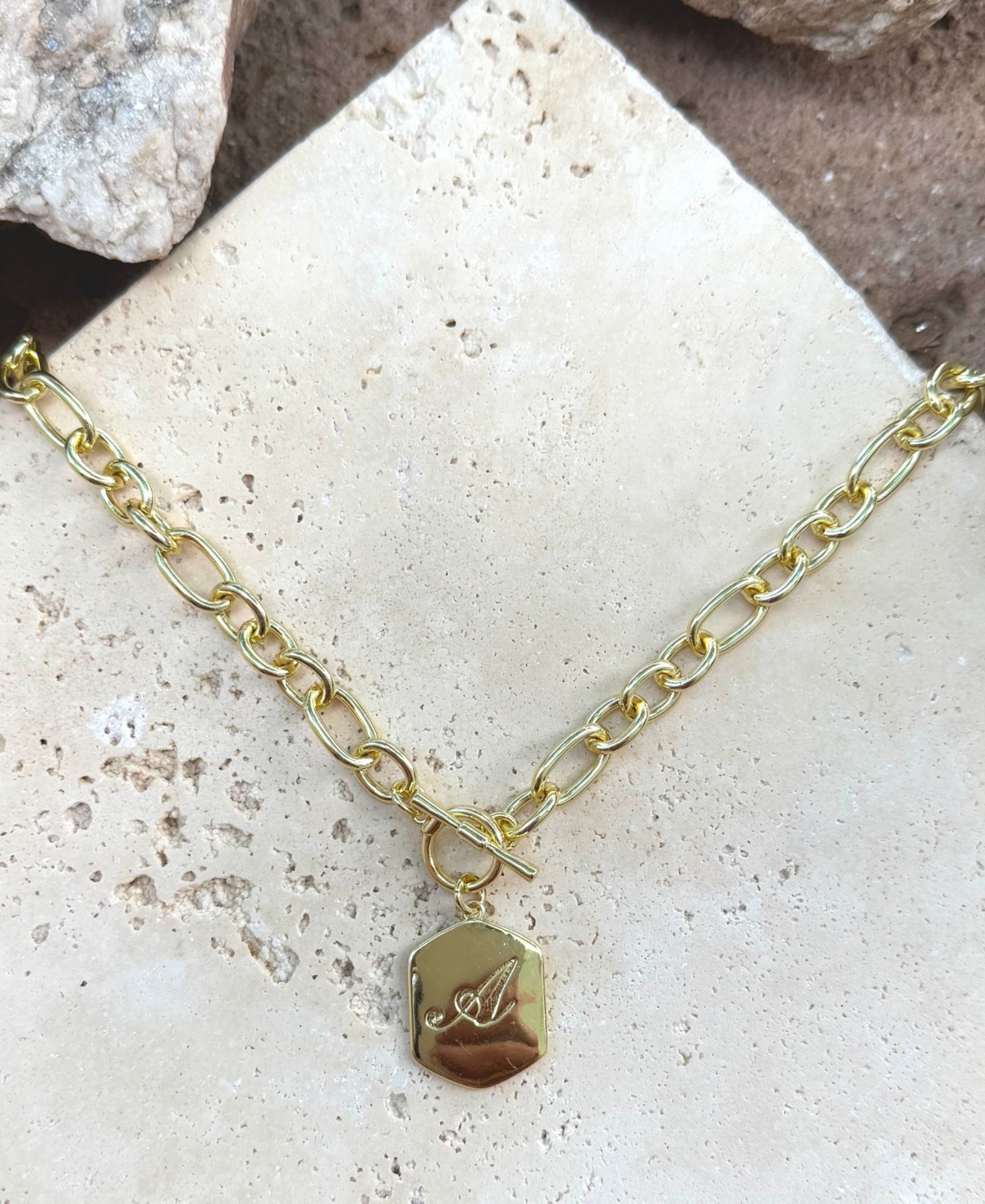 Adornia Gold Monogram Initial Chunky Toggle Necklace
