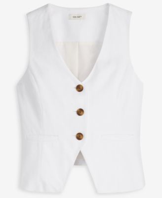 Women's Linen Blend V-Neck Button-Front Vest