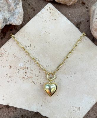 Gold Puffy Heart Link Necklace