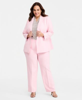 Plus Size Notched Collar One-Button Blazer & High Rise Pull-On Pants