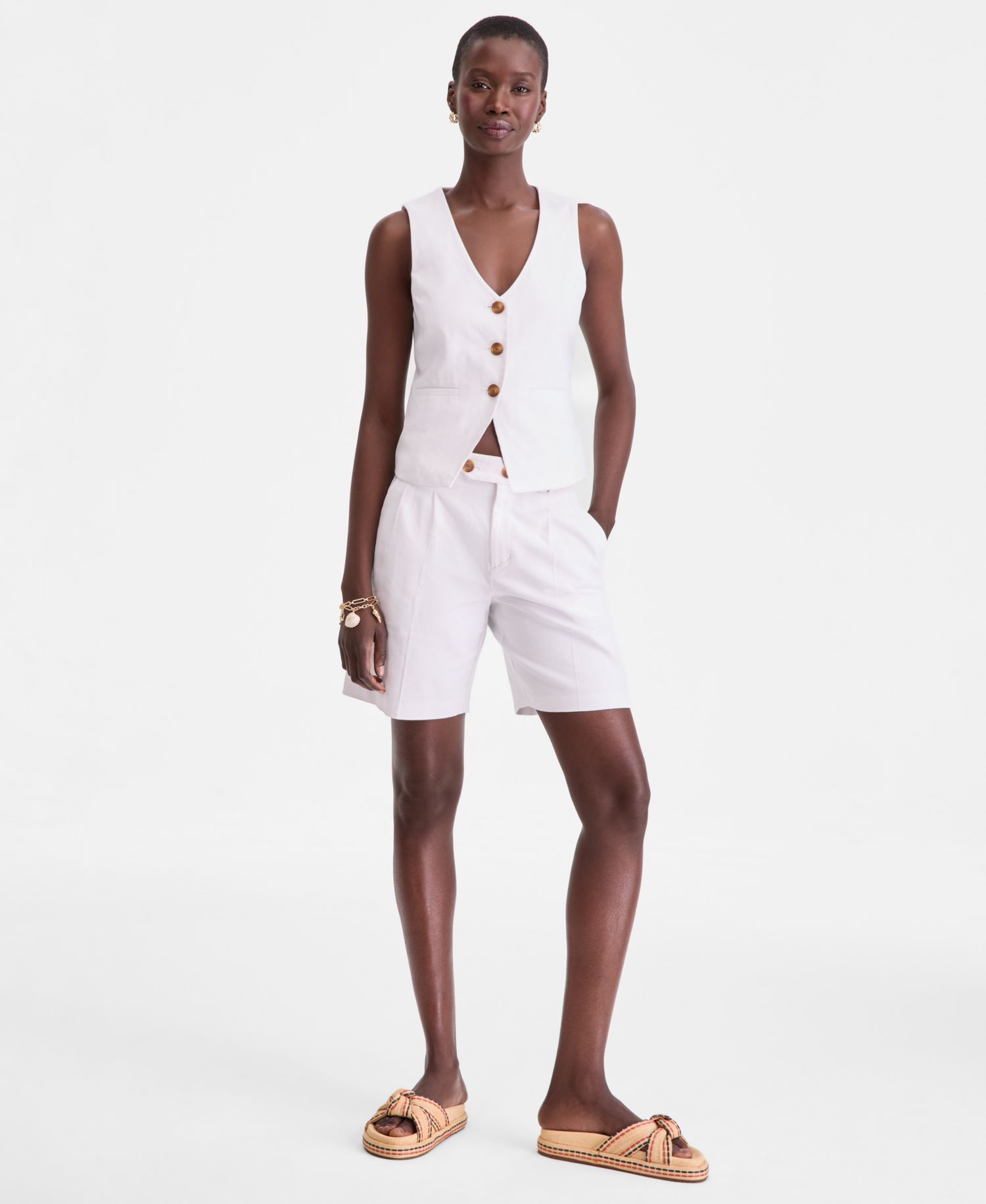 Women's High-Rise Linen-Blend Bermuda Shorts