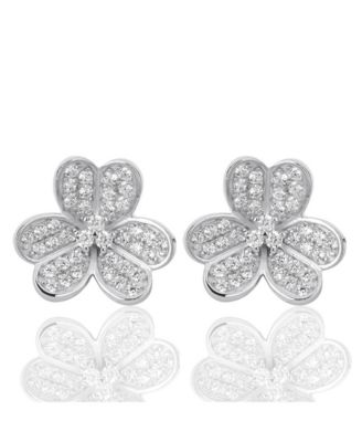 Suzy Levian Sterling Silver Cubic Zirconia Lavish Flower Stud Earrings