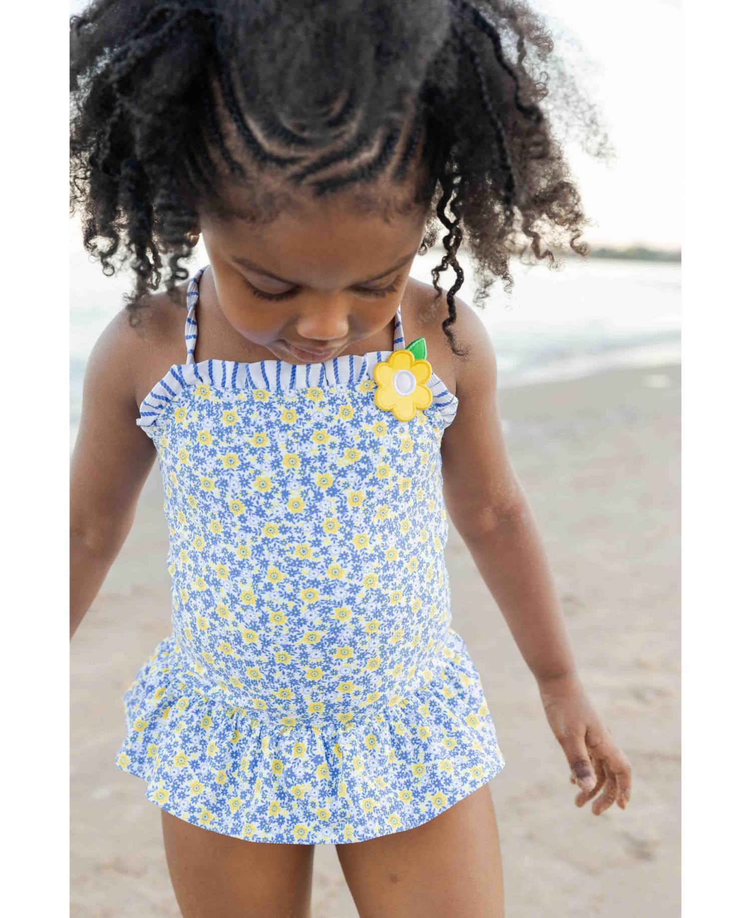 Toddler Girls Floral Skirted Swimsuit with Flower
