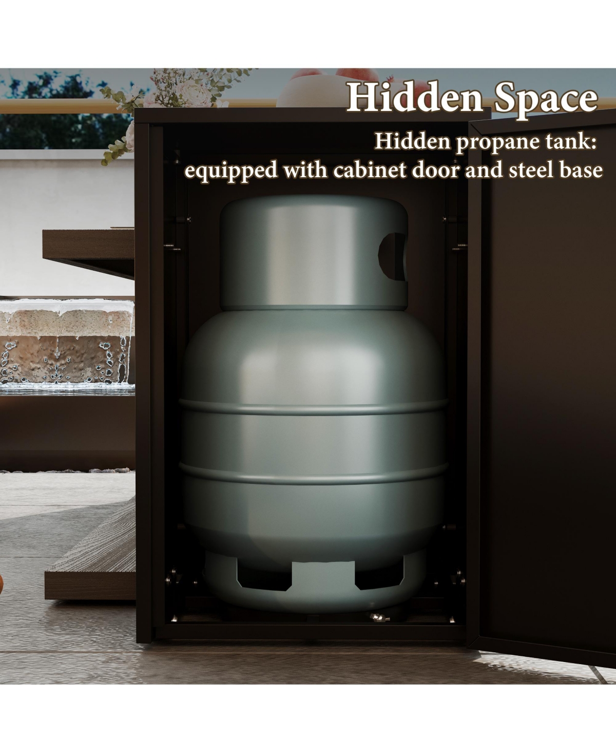 Homsee 50,000 Btu Metal Outdoor Fire Pit Table with Auto Shut-Off, Propane Storage, Rain Cover and Lava Rocks