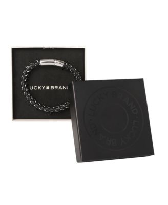 Men s Woven Leather & Stainless Link Bracelet, Magnetic Clasp - 8.5''