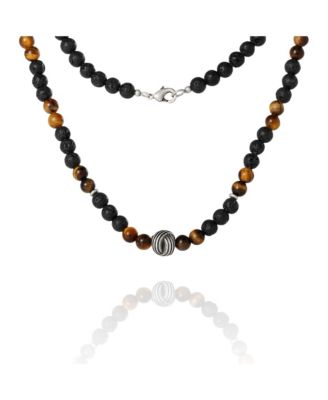 Men&acirc;€™s Lava Rock & Tiger Eye Beaded Necklace, 22''