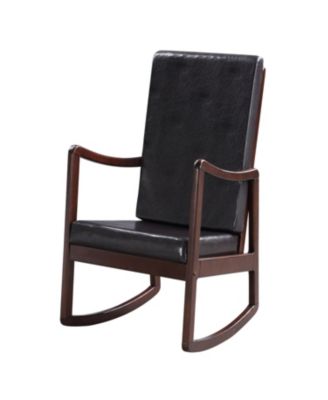 Dark Brown and Espresso Contemporary Rocking Chair with Armrest Removable Foam Cushions Faux Leather Upholstery