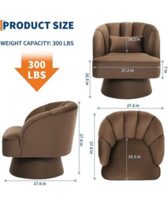 Swivel Barrel Chair - Velvet Upholstered Modern Armchair with Striped Backrest & Plush Padding, Round Lounge Chair for Living Room, Bedroom