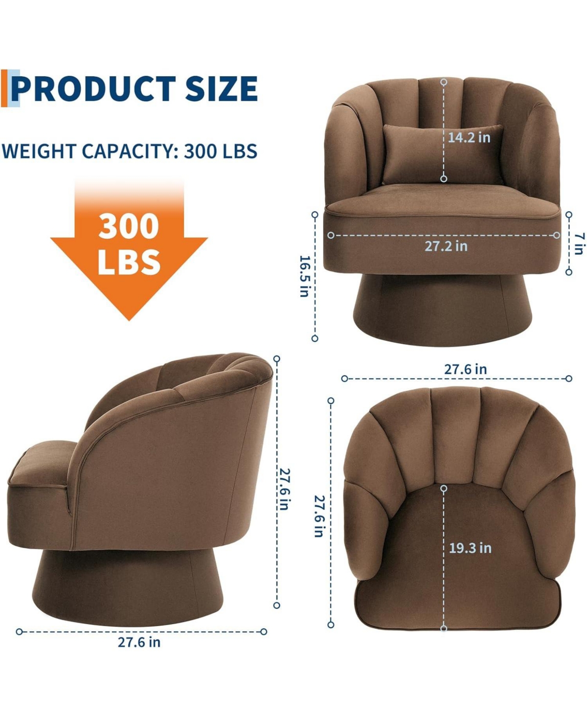 gaomon Swivel Barrel Chair - Velvet Upholstered Modern Armchair with Striped Backrest & Plush Padding, Round Lounge for Living Room, Bedroom