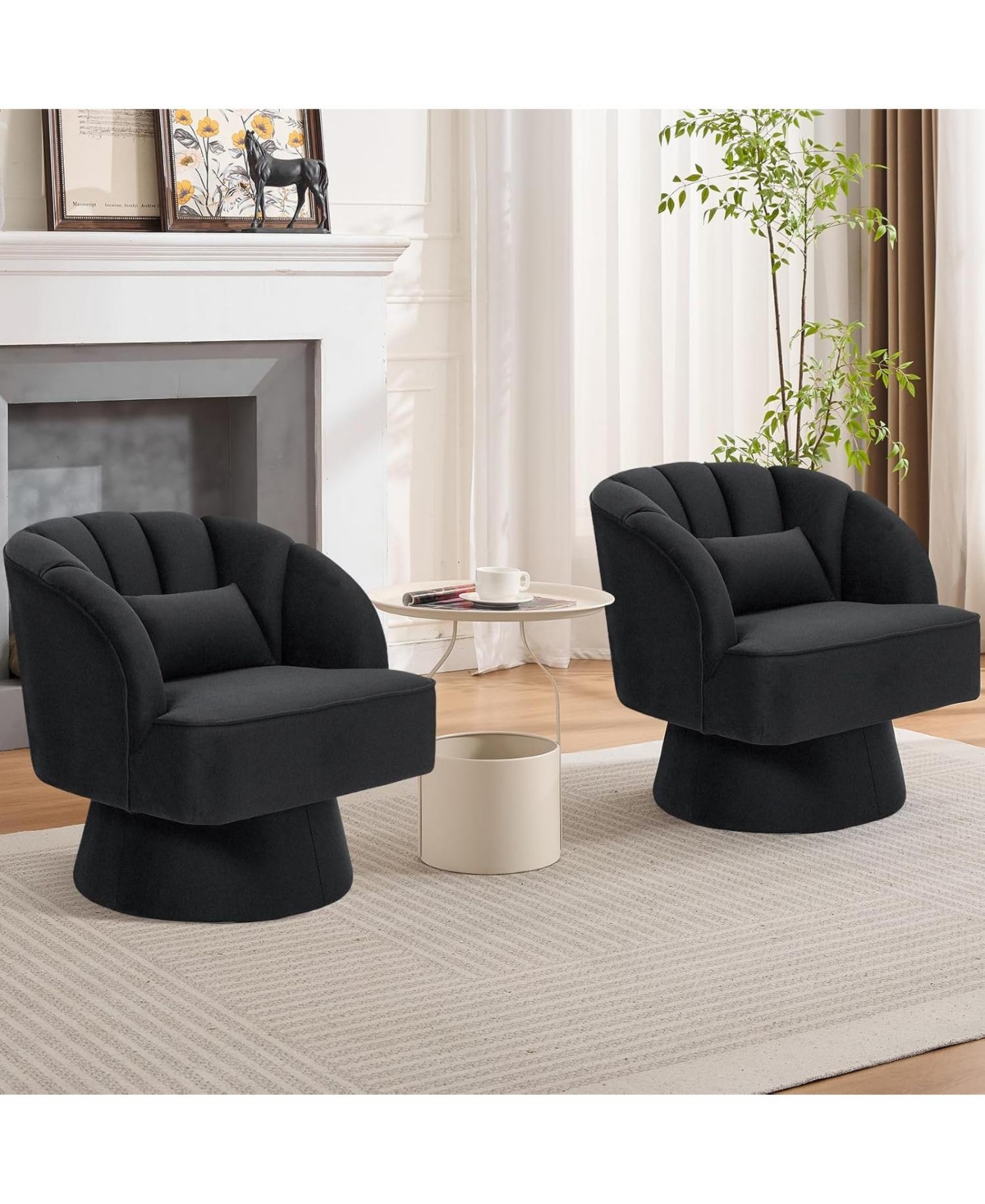 gaomon Swivel Barrel Chair - Velvet Upholstered Modern Armchair with Striped Backrest & Plush Padding, Round Lounge for Living Room, Bedroom