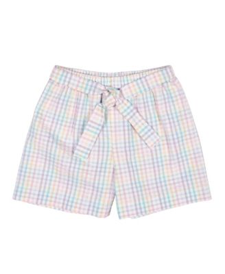 Big Girls Plaid Seersucker Shorts With Waist Tie