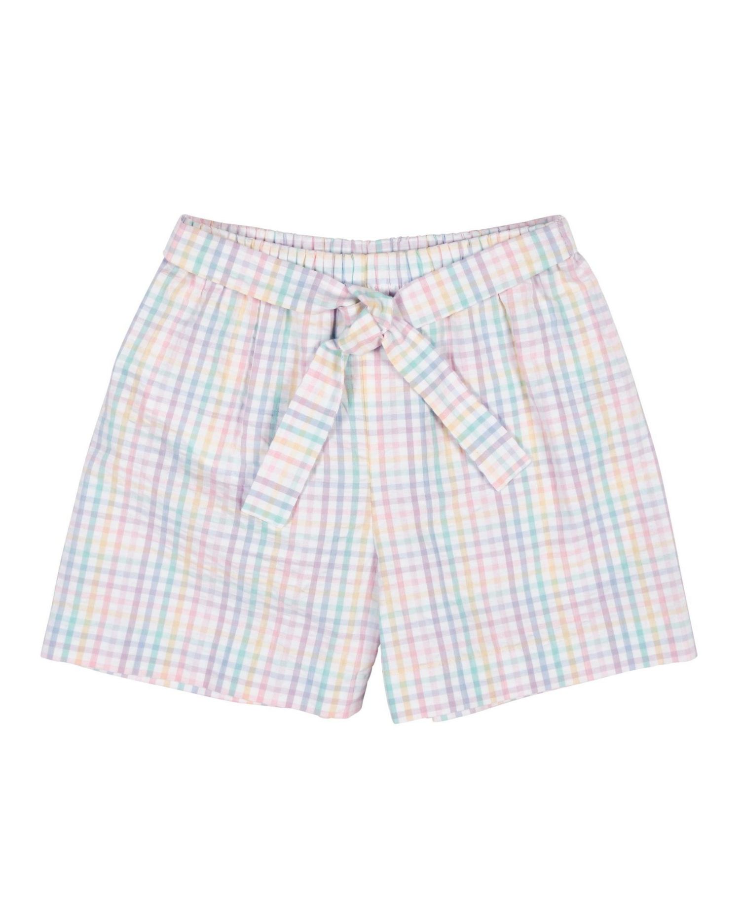 Big Girls Plaid Seersucker Shorts With Waist Tie